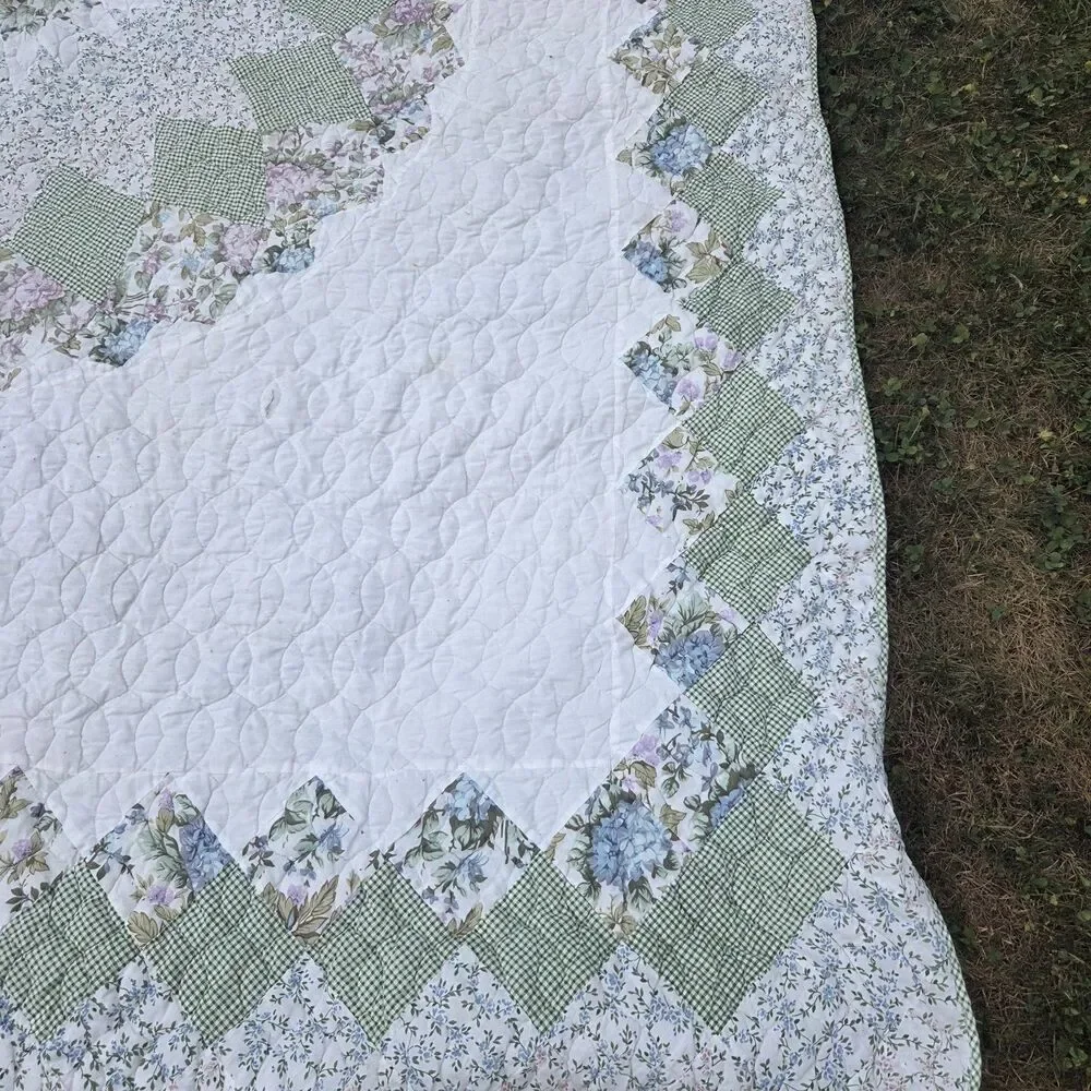 VTG Full Size Colormate Patchwork Quilt Lone Star Floral Gingham 76x96 Sears
